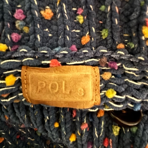 POL Womens Chunky Oversized Sweater Blue Confetti Peplum Small Button V Neck - Picture 3 of 9